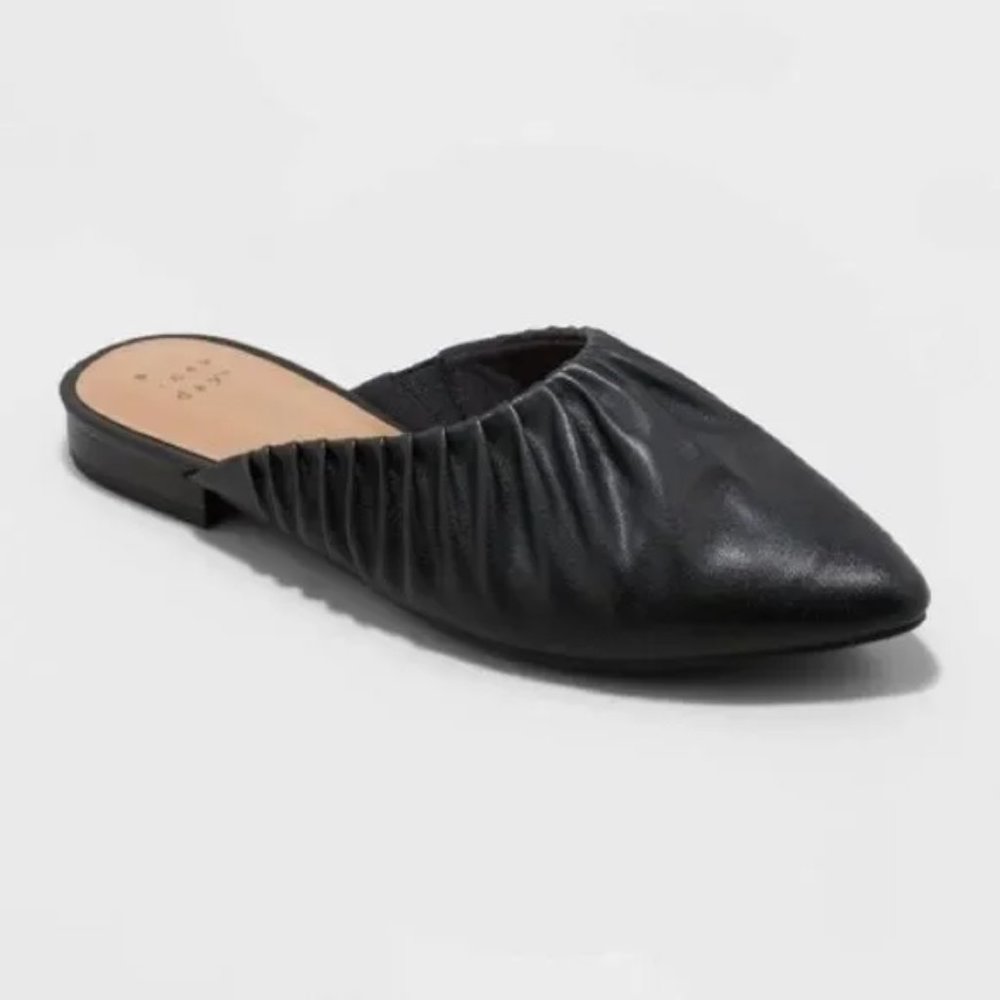 Target A New Day Holiday NYE‎ Preppy Casual Chic Ruched Pleated Top Mules Black